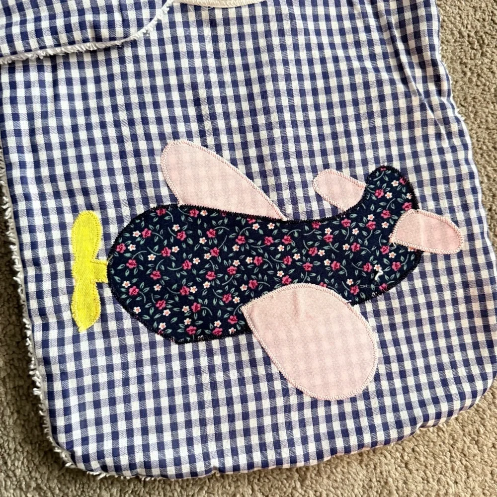 🍓 Handmade Blue Gingham Floral Travel Terry Cloth Tie Back Bibs (3 Pack)